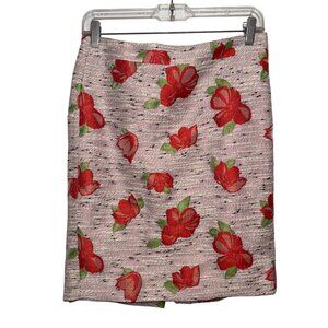 J. Crew Floral Jacquard Pencil Skirt Red & Pink Size 0